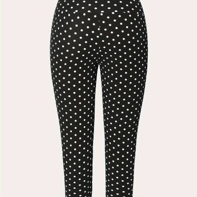 Elegant Plus Size Polka Dot Skinny Leggings for Women - High Waist, Stretchy &