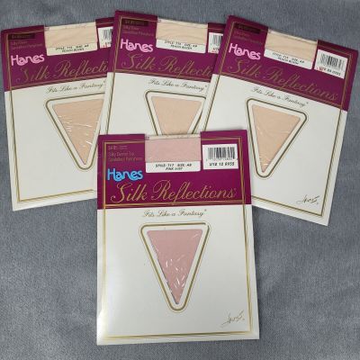 4 Vintage Hanes Silk Reflections Pantyhose Silky Control Top AB Pink Mist Peach