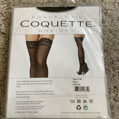 Lot of 2 COQUETTE Backseam Back Seam BLACK Lace Top THIGH HIGH STOCKINGS w/Bow
