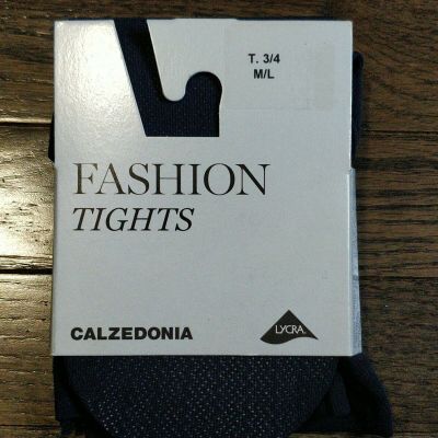 NIP Calzedonia Fashion Tights T. 3/4 M/L Blue Vertical Zig Zag Pattern MODC1192