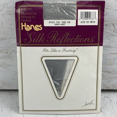 NOS Hanes Silk Reflections Size AB Grey Mist Control Top Pantyhose Style 718