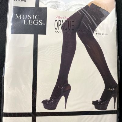 MUSIC LEGS WHITE OPAQUE STYLE #4747Q THIGH HIGH LACE UP TOPS STOCKINGS QUEEN
