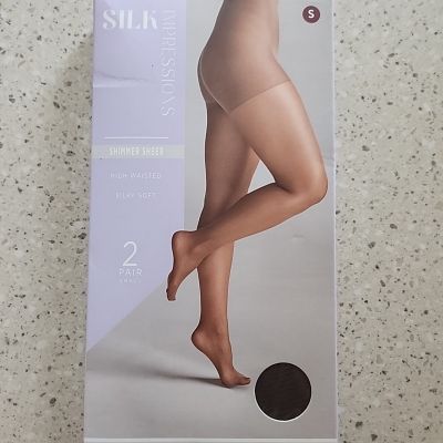 Silk Impressions Shimmer Sheer Hise, 2 Pairs. 20 Denuer. Coffee Bean.  Size Sm