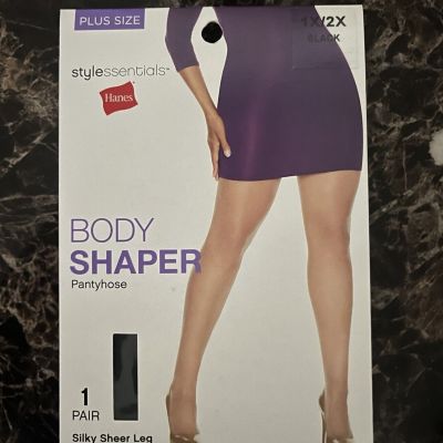 Hanes 1 Pair Style Essentials Plus Size Body Shaper Black Pantyhose Size 1X/2X