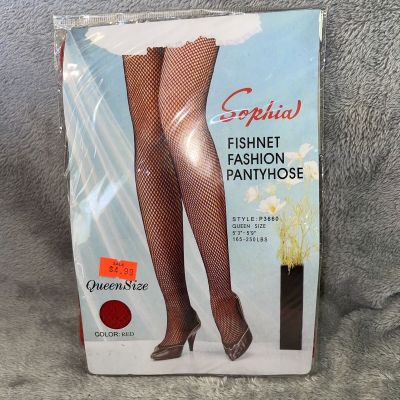 New 1 pair Women's Sophia Red Fishnet Nylon Pantyhose Tights Queen Size