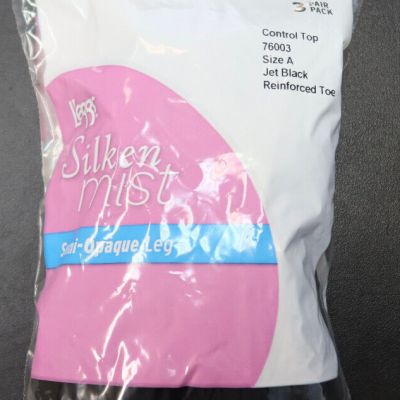 3-Pack L'eggs Silken Mist Control Top Semi-Opaque Leg Pantyhose Size A - BLACK