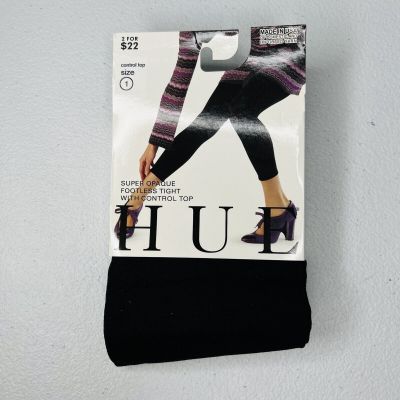 HUE Black Super Opaque Footless Tights Control Top Womens Size 1 New 1 Pair