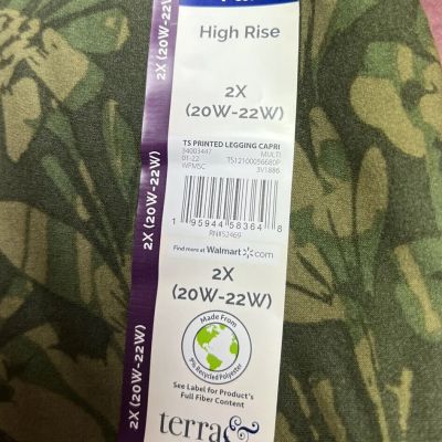 Terra and Sky Green Floral High Rise Capri Leggings 2X (20W-22W) NWT