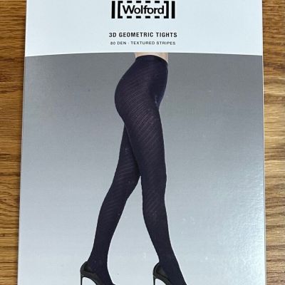 Wolford 3D Geometric Tights Textured Stripes, Black color Size L New & FreeShip