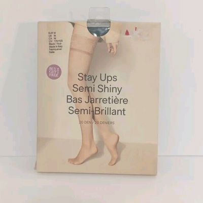H&M Black Stay Ups Semi Shiny Invisible Toe Stockings Medium NEW