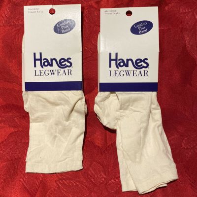 Lot 2 Hanes Legwear White Microfiber  Trouser Socks Comfort Plus Band One Size