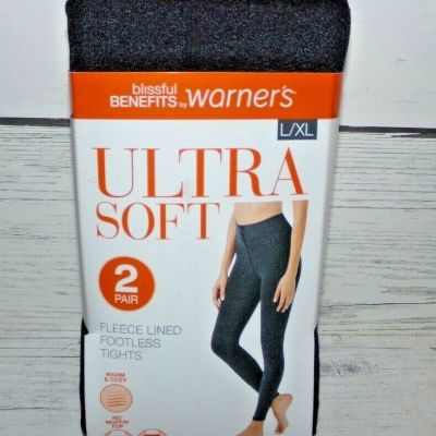 2 New Pair Warners Ultra Soft Fleece Lined Footless Tights Size L/XL