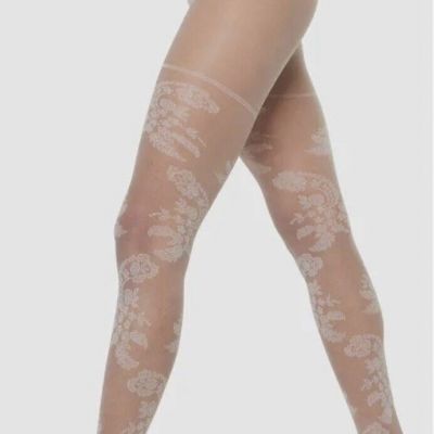 OROBLU Paisley White  Lace Sheer Tights 20 Size L/XL NEW $33.00