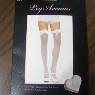 Leg Avenue Women's Opaque Thigh High Stockings with Satin, White, Size One Size