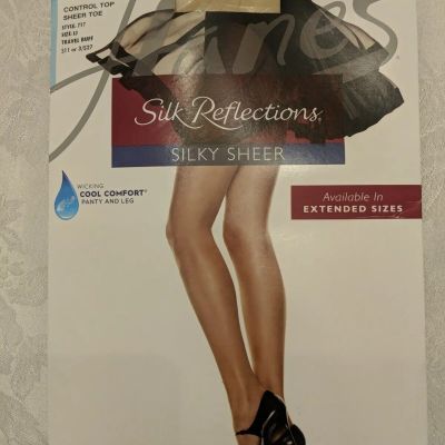 Hanes Pantyhose Silk Reflections Silky Sheer Control Top Sz IJ Travel Buff