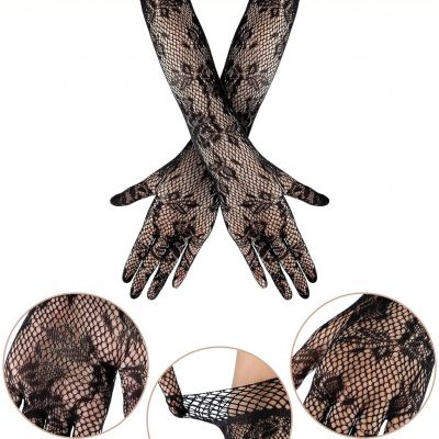2 Pieces Suspender Pantyhose Long Floral Lace Gloves Stocking Fishnet Tights Gar