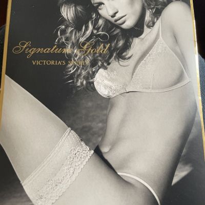 Victoria's Secret Signature Gold Sheer Seduction Thigh High 15 Denier Nude Sz B