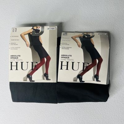 NWT HUE Womens Absolute Opaque Luxe Tights Size 1 Black 2 Pair Pack New
