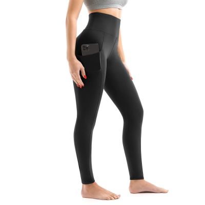 Leggings with Pockets for Women, High Waisted Workout Leggings for Gym Black SM