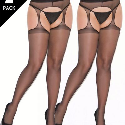 Plus Size Sheer Suspender Pantyhose 2-Pack Womens Queen Black Tights