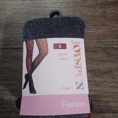New Women's Fashion Shimmer/opaque Tight 2pair Size S Black/Crushed Plum Joyspun