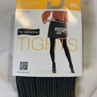 No Nonsense Fashion Textured Cable Tights Control Top Size M/L  Heather Grey
