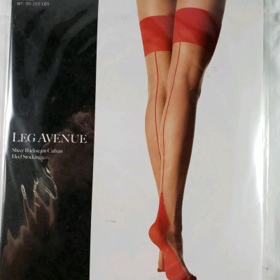 Leg Avenue Cuban Heel Stockings. Back seams.  NWT. Nude with Red. OS. Style 1027