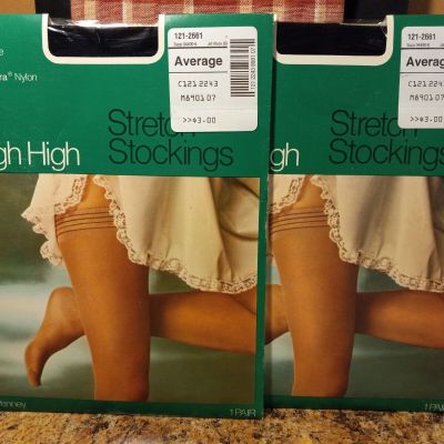 2-Pr. JC Penney Women's Thigh High Stretch Stockings Jet Black Nylon Average USA