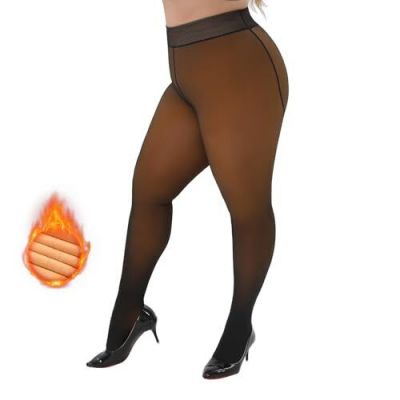 Fleece Lined Tights Plus Size Fake Translucent X-Large-XX-Large Plus Cinnamon