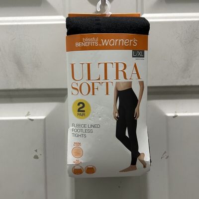 New!Warners Blissful Benefits 2 Pk Soft Fleece Lined Footless Tights. Size L/XL.