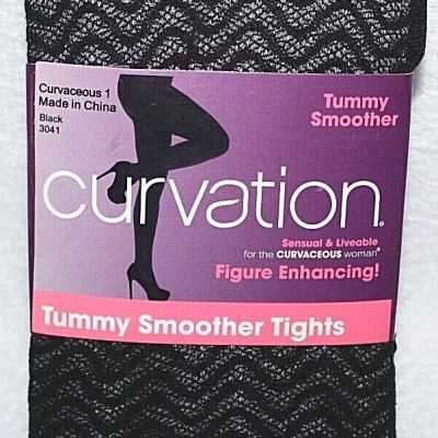 Curvation Women's Black Wave Pattern Tummy Smoother Tights 3041 Pick Your Size