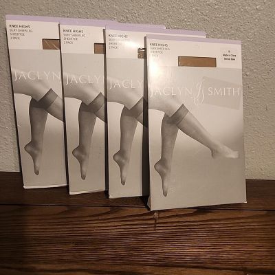 4pks Jaclyn Smith Knee Highs Silky Sheer Leg Sheer Toe Size B Almost Bare Nylons