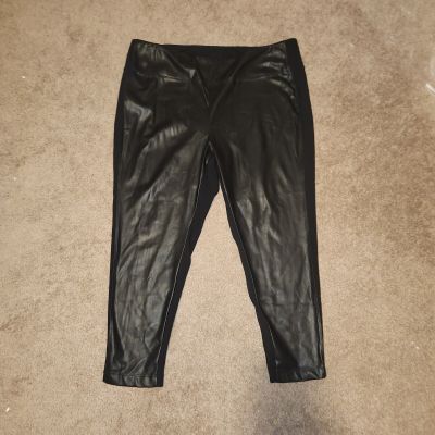 Calvin Klein Black Faux Leather Front Leggings Midrise Pull On Size 2XL