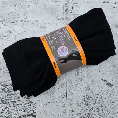 Secret Treasures Tights 2 Pack Footed Fleece Black Tights Soft and Warm Size S/M