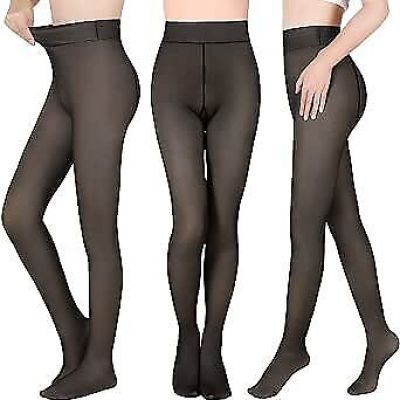 3 Pairs Fleece Lined Tights 220g Women Sheer Warm Pantyhose One Size Black