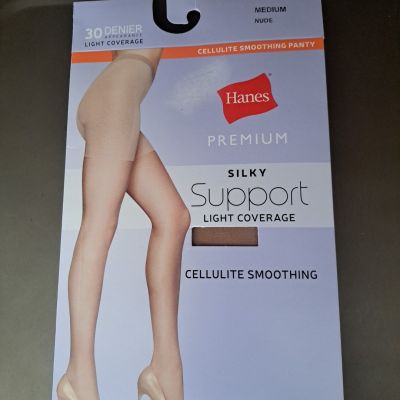 Hanes Premium Silky Support Light Coverage Pantyhose Size Medium Nude NEW