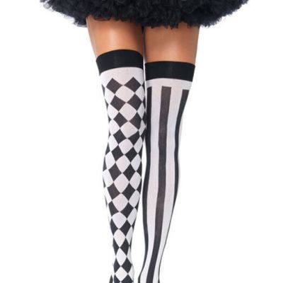 Harlequin Mardi Gras Checkered Thigh High Stockings