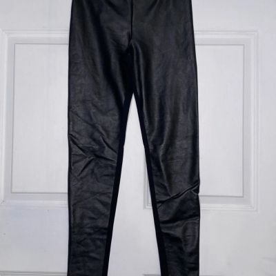BP. Black Pull On Leggings Faux Leather Shiny Front Skinny Fit Size Small