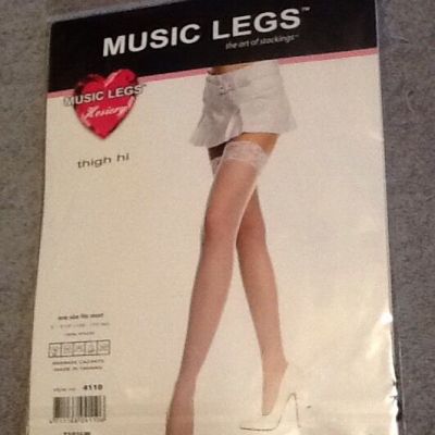 NIB Music Leg Hosiery Sexy Black Sheer Lace Top Thigh Hi 4110 Black New
