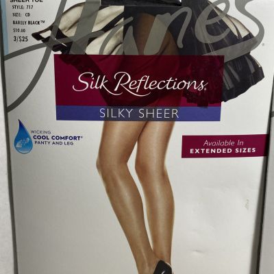 Silk Reflections Silky Sheer Control Top Pantyhose 717 Barely Black Size CD 2 Pr