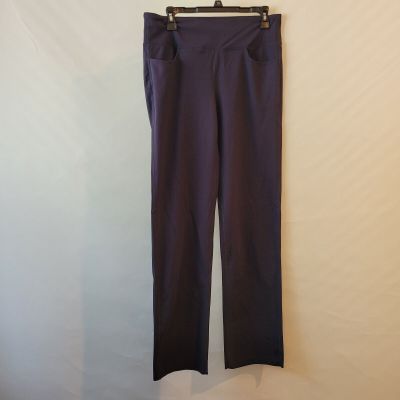Women Straight Leg Purple Legging Size Large Spandex Front/Back Pocket High Wais