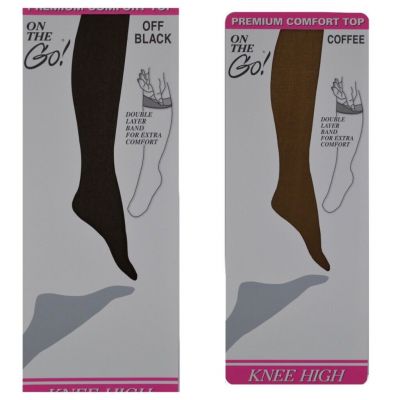 ???? 2 Pair BLACK & COFFEE Knee High Pantyhose Doble Layer Band Premium Comfort
