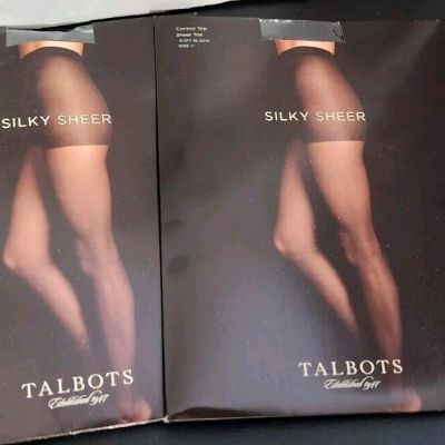 2 -Talbots Silky Sheer Woman’s Control Top Sheer Toe Panty Hose Soft Black Sz C