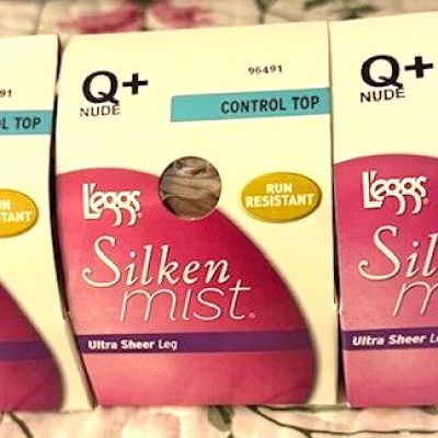 3 LOT Leggs Silken Mist Pantyhose Tights Control Top Silky Sheer Q+ in Nude NEW