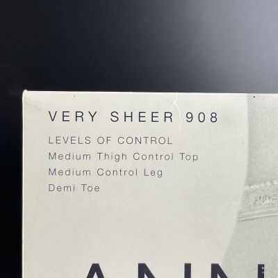 Ann Klein Very Sheer 908 Control Top Demi Toe Pantyhose Oak Sz C Med