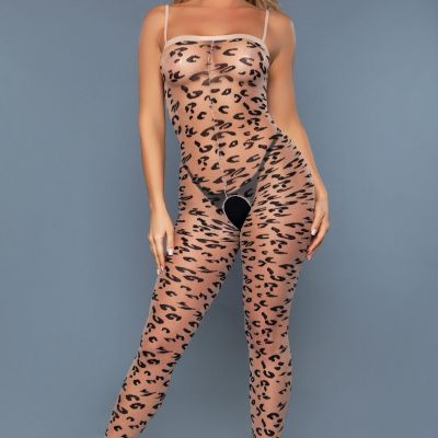 sexy BE WICKED sheer FOOTLESS crochless LEOPARD PRINT bodystocking BODY stocking