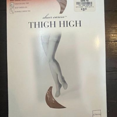 JC Penney Silky Sheer Caress Thigh High Stocking Sand Durable Toe Long NEW