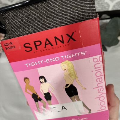 NWT $32 Spanx [ Size A ] Patterned Tight-End Tights in Metallic Luxe Black/Gold