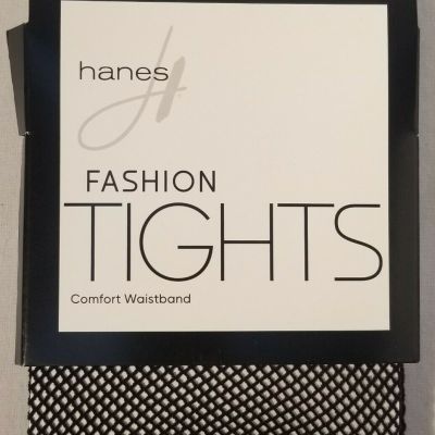 1 Pair - Hanes - Black Mesh Fishnet Fashion Tights - Comfort Waistband