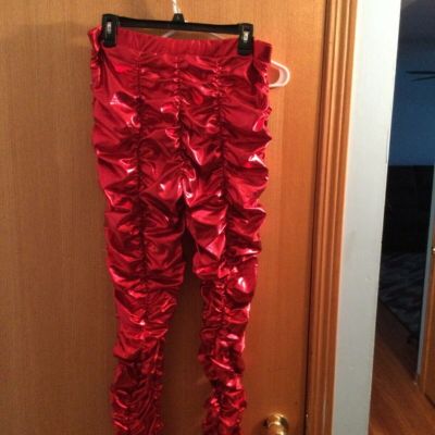 Be Honest Ruched High Waist Pants - Red Metallic - Size 1XL